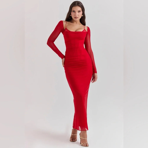 House of CB Katarina Scarlet Long Sleeve Maxi Dress - Picture 14 of 14